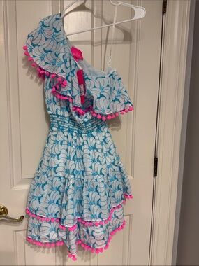 NWT XXS Lilly Pulitzer Turquoise One Shoulder Sundress